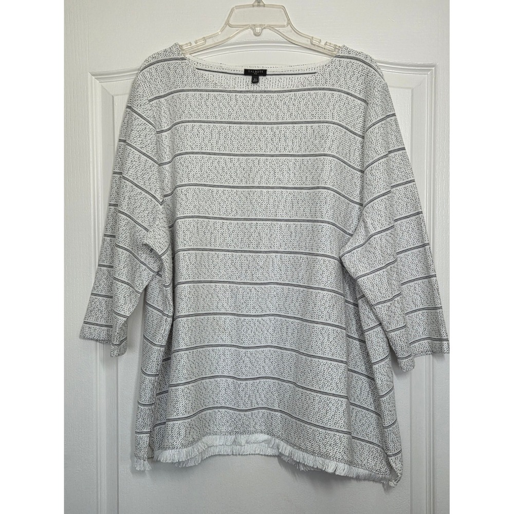 Talbots Striped Fringed Hem 3/4 Sleeve Knit Top Plus Size 3X Beach Coastal Nubby